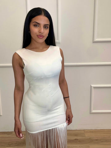 Vestido Flecos Blanco