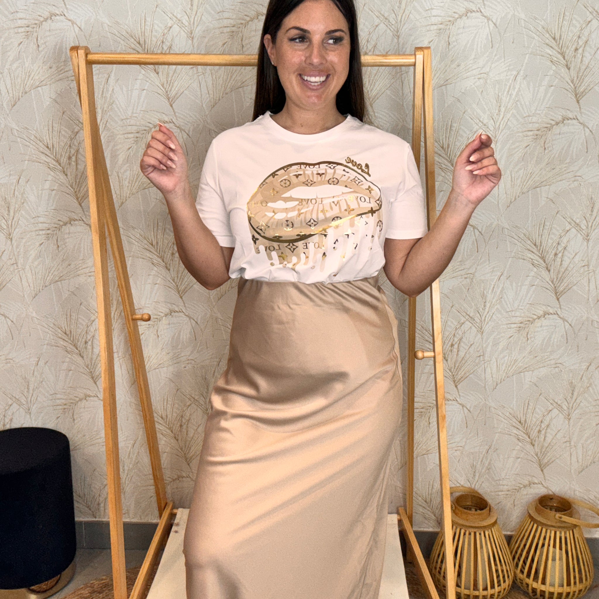 Falda Raso Beige