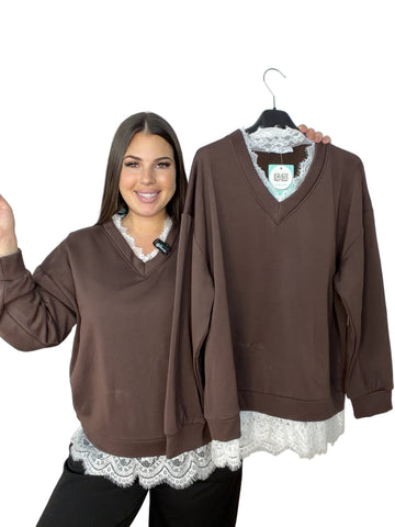 Sudadera Encaje Marrón