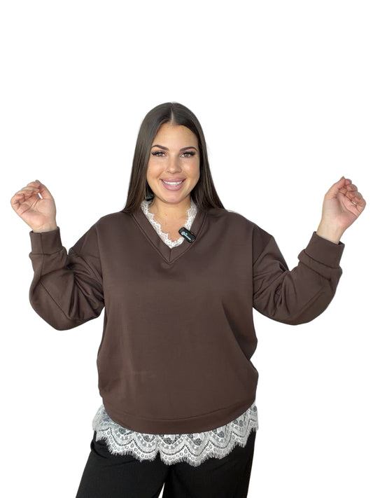 Sudadera Encaje Marrón